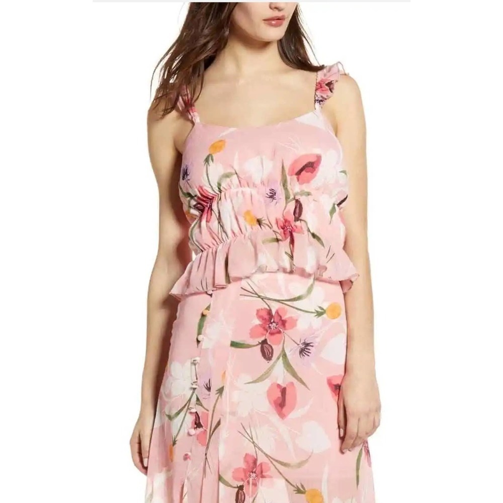 Leith Pink Floral Ruffle Cropped Camisole Extra Large NWT
